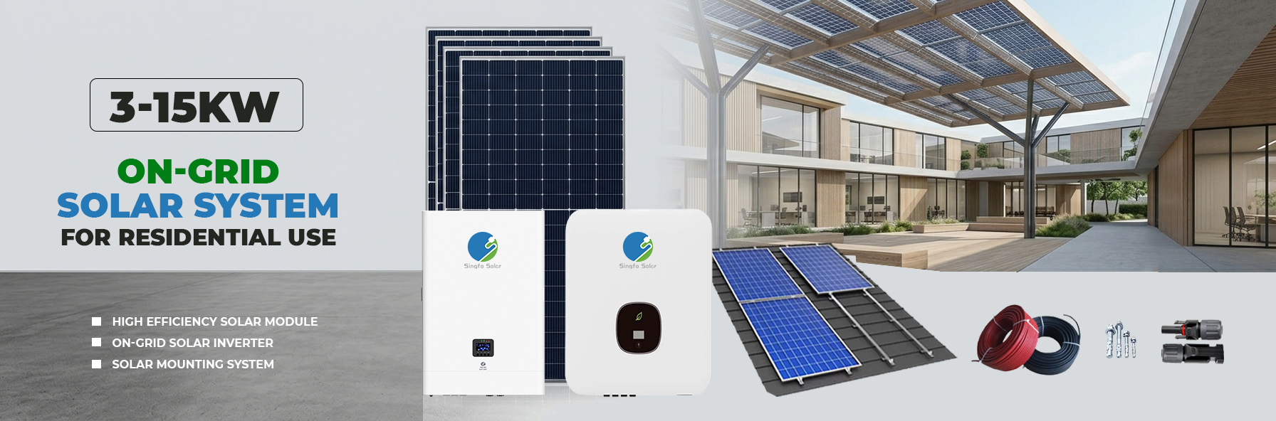 Singfo Solar Residential 3kW-15kW On Grid Solar Power System Kit for Home